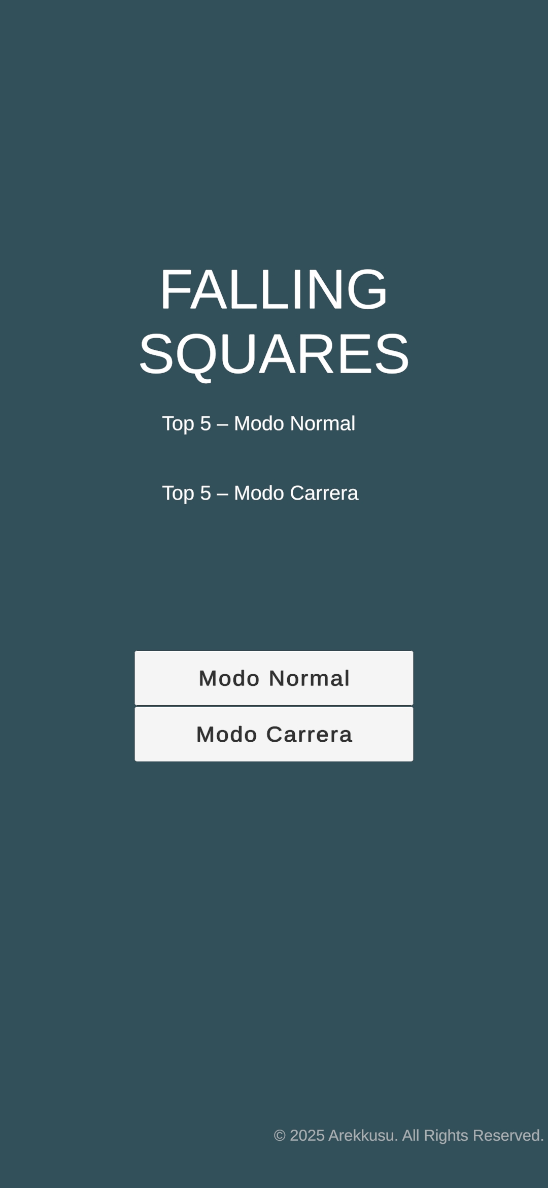 Menú principal de Falling Squares